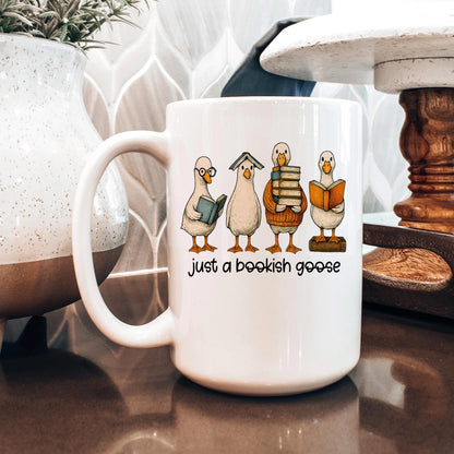 Bookish Goose Coffee Mug - Funny Book Lover Gift | Quirky Ceramic 11 oz or 15 oz by Joyful Moose