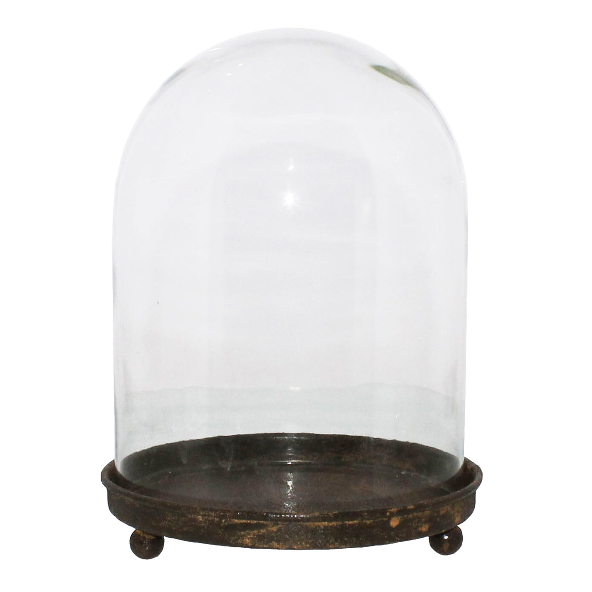 Mirabelle Glass Vitrine Cloche with Rustic Metal Base by Rust & Cinder