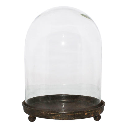 Mirabelle Glass Vitrine Cloche with Rustic Metal Base by Rust & Cinder