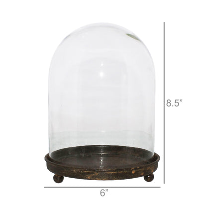 Mirabelle Glass Vitrine Cloche with Rustic Metal Base by Rust & Cinder
