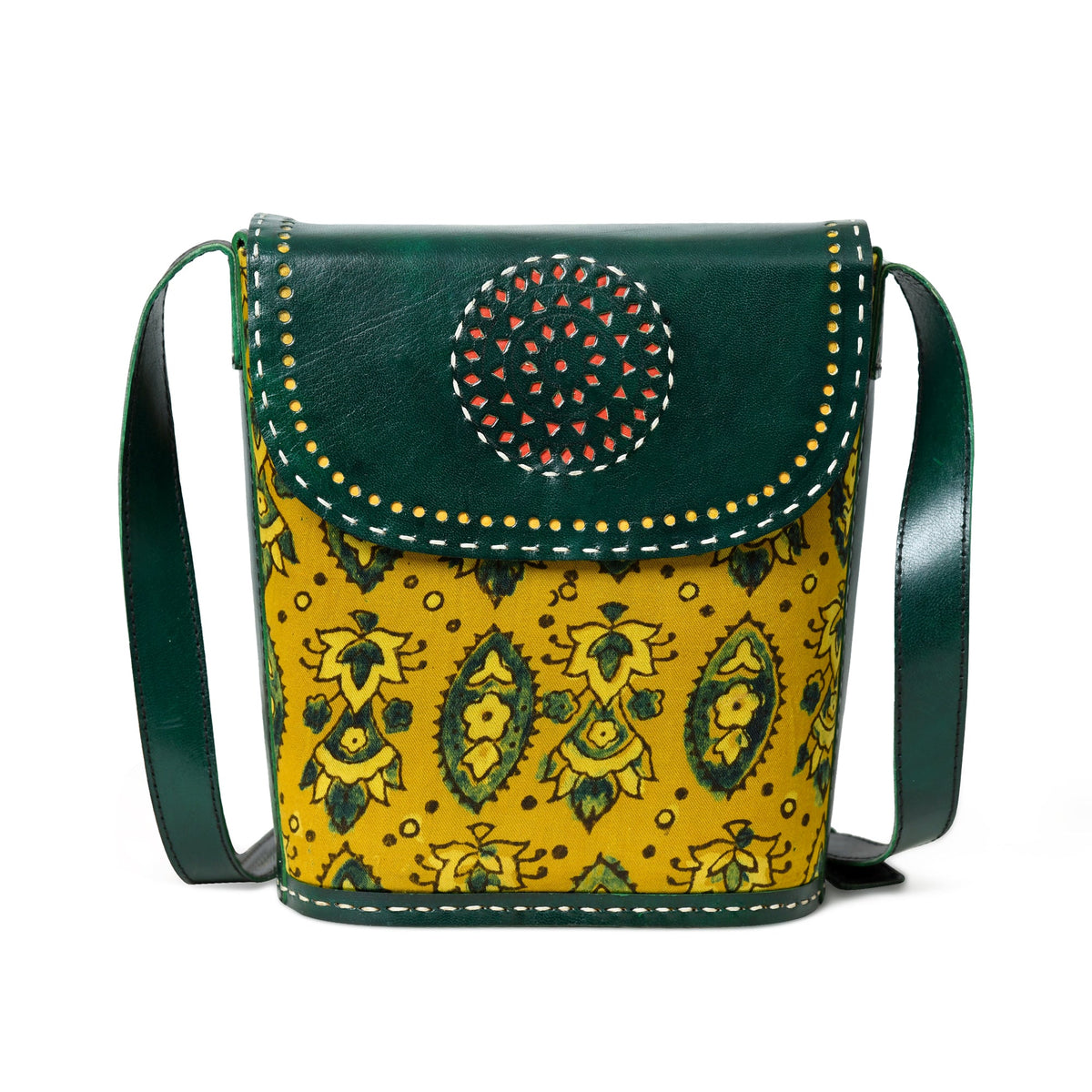 Vibrant Heritage Ajrakh Satchel by Classy Leather Bags