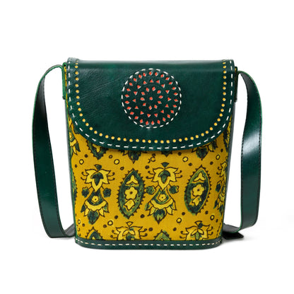 Vibrant Heritage Ajrakh Satchel by Classy Leather Bags