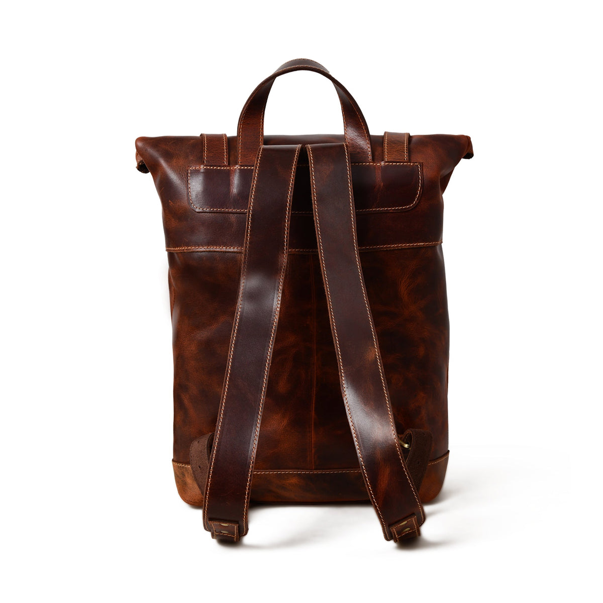 Brown Saddleback Backpack- Roll Top by Classy Leather Bags