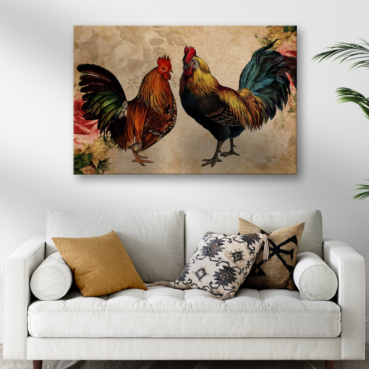 Retro Rooster Chicken Canvas Wall Art by Tailored Canvases