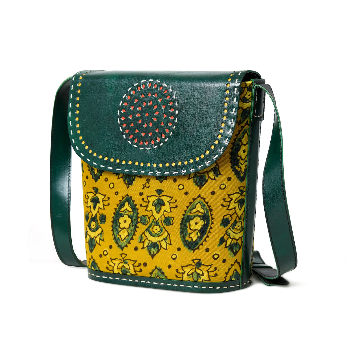 Vibrant Heritage Ajrakh Satchel by Classy Leather Bags