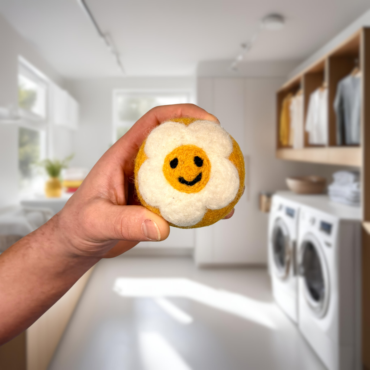 Organic wool dryer balls in In Bloom Yellow design