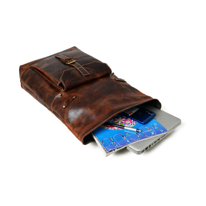 Brown Saddleback Backpack- Roll Top by Classy Leather Bags