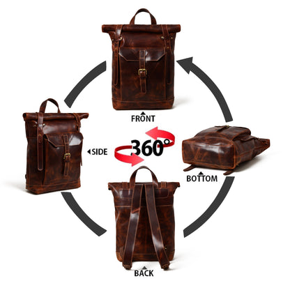 Brown Saddleback Backpack- Roll Top by Classy Leather Bags