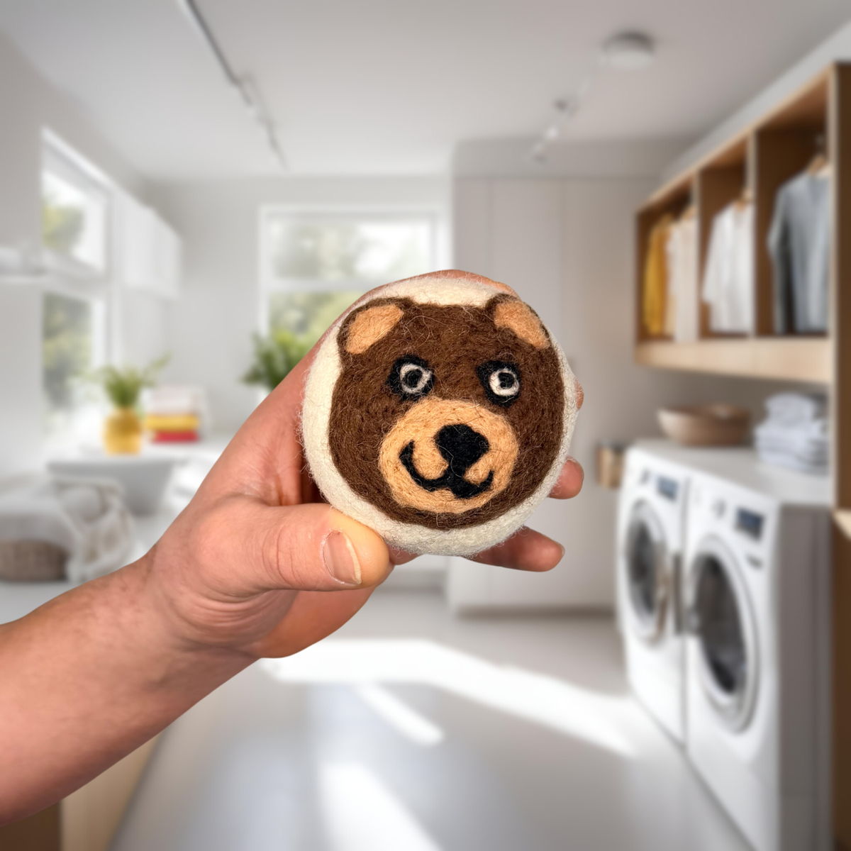 Organic wool dryer balls in Buddy The Bear design