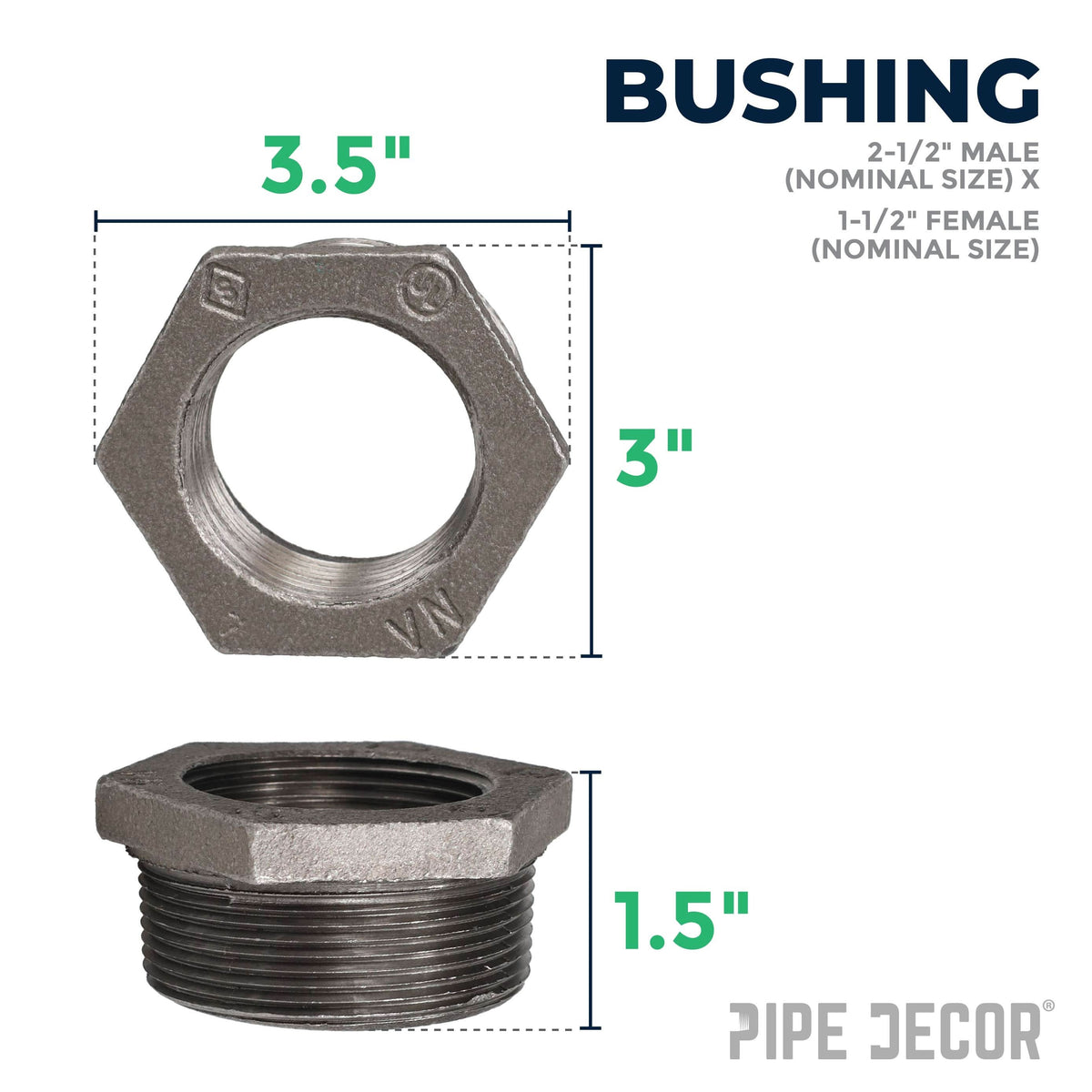 PIPE DECOR 2-1/2 in. x 1-1/2 in. black iron bushing pipe fitting, view 2