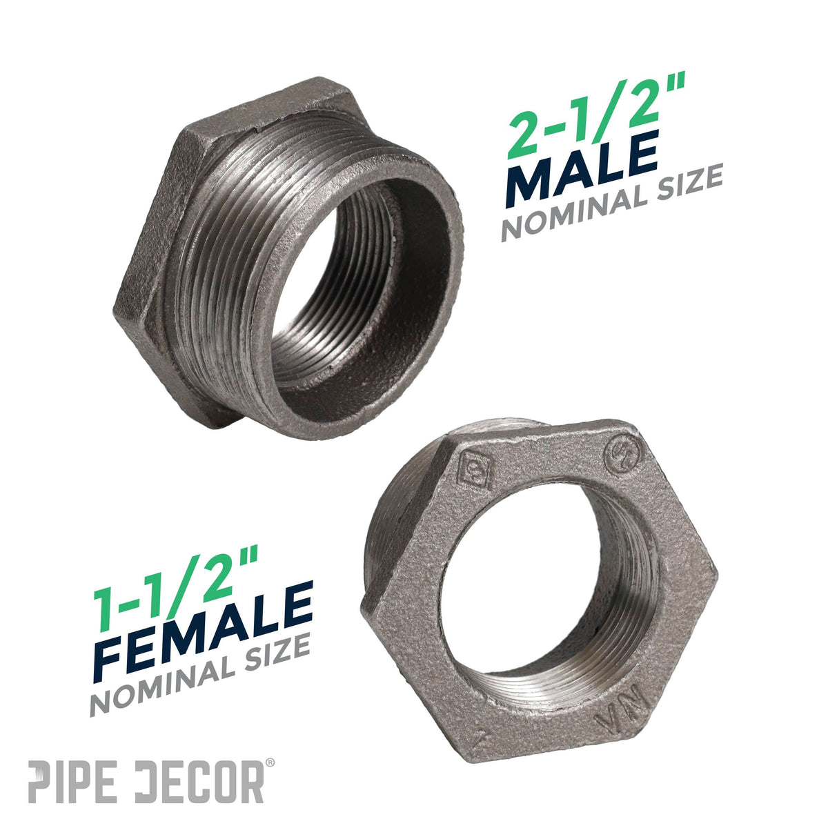 PIPE DECOR 2-1/2 in. x 1-1/2 in. black iron bushing pipe fitting, view 3