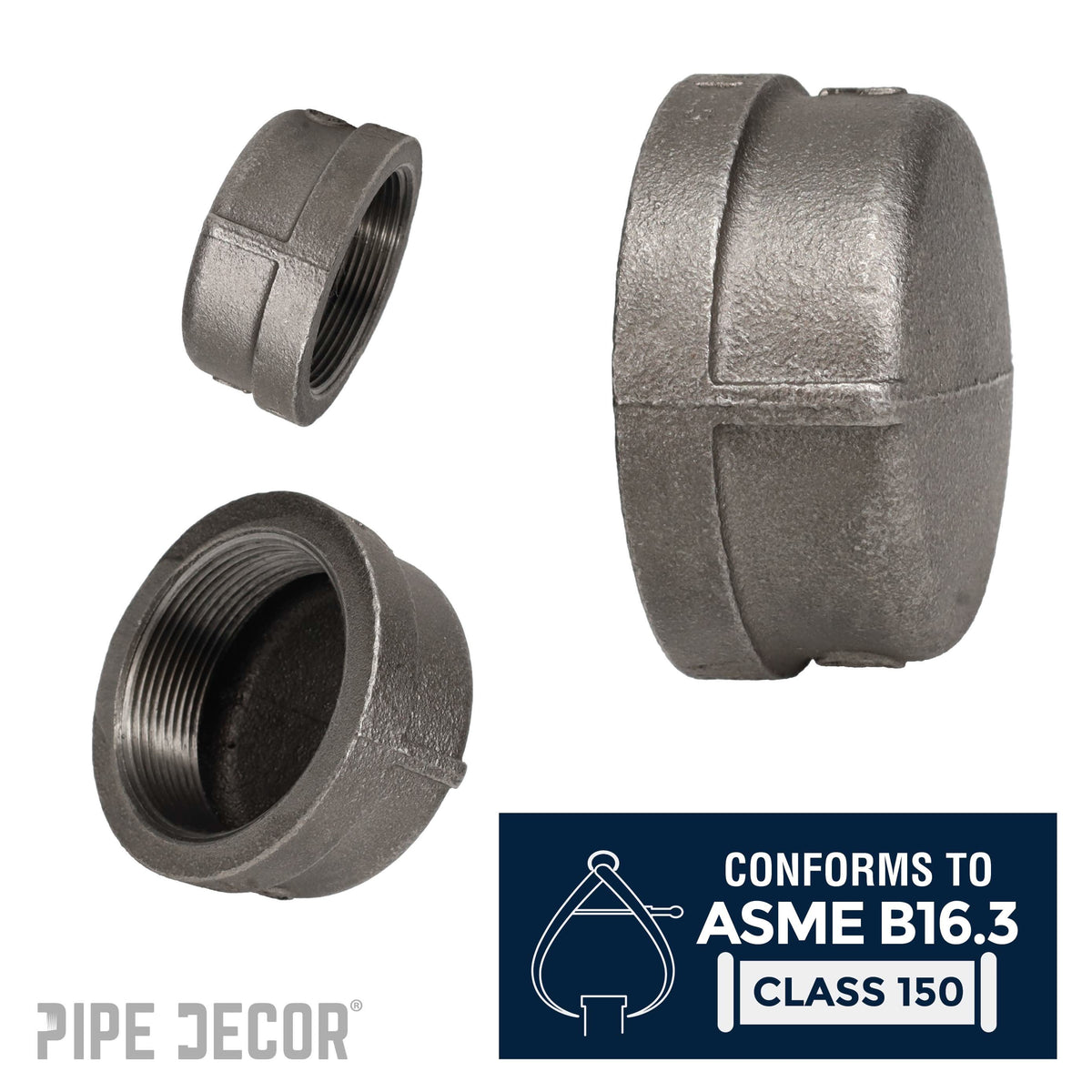 PIPE DECOR 3 in. black iron cap pipe fitting, view 4