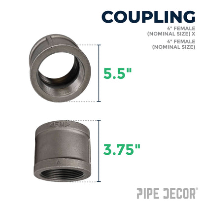 PIPE DECOR 4 in. black iron coupling pipe fitting, view 2