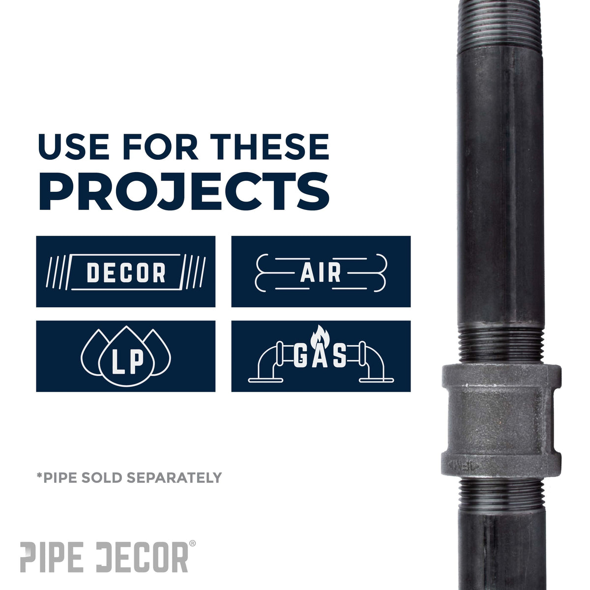 PIPE DECOR 4 in. black iron coupling pipe fitting, view 5