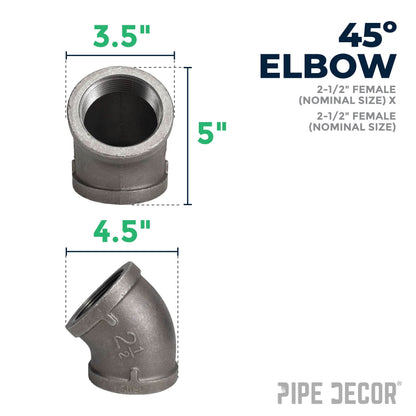 PIPE DECOR 2-1/2 in. black iron 45 degree elbow pipe fitting, view 2