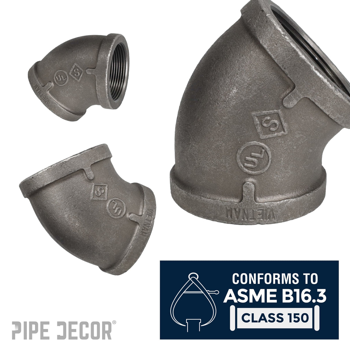 PIPE DECOR 2-1/2 in. black iron 45 degree elbow pipe fitting, view 4