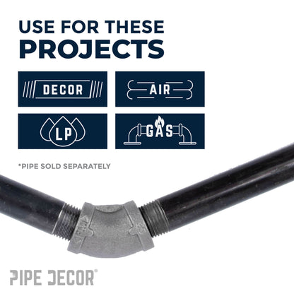 PIPE DECOR 2-1/2 in. black iron 45 degree elbow pipe fitting, view 5