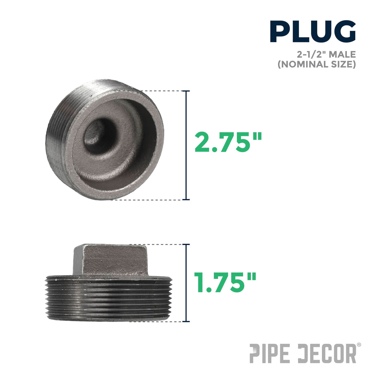 PIPE DECOR 2-1/2 in. black iron plug pipe fitting, view 2