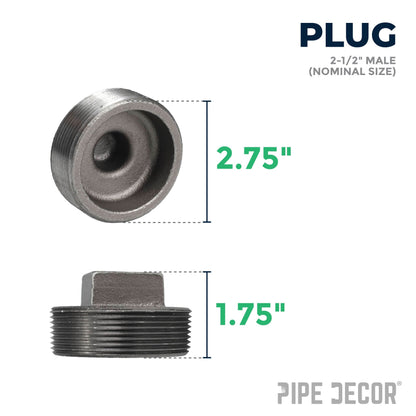 PIPE DECOR 2-1/2 in. black iron plug pipe fitting, view 2