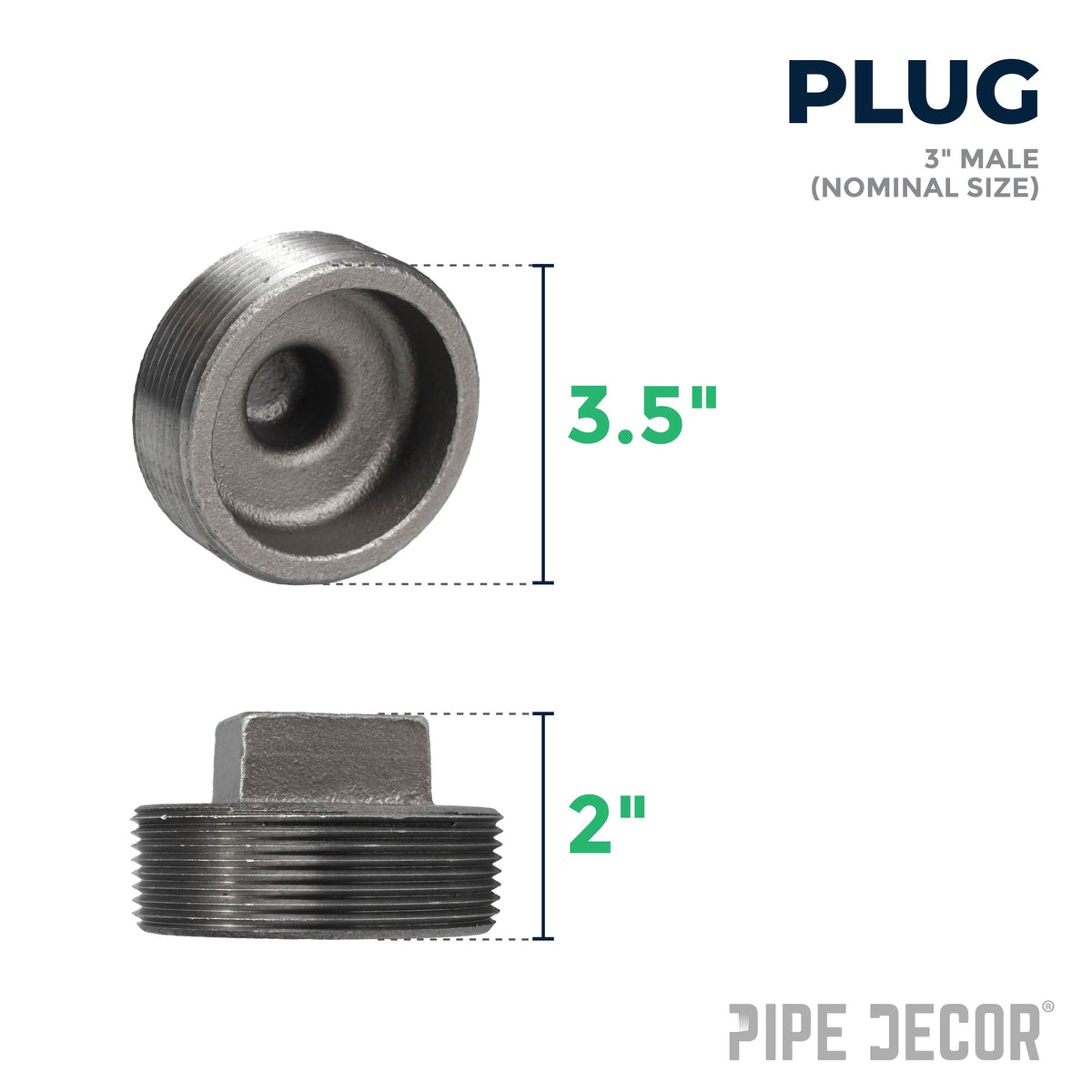 PIPE DECOR 3 in. black iron plug pipe fitting, view 2