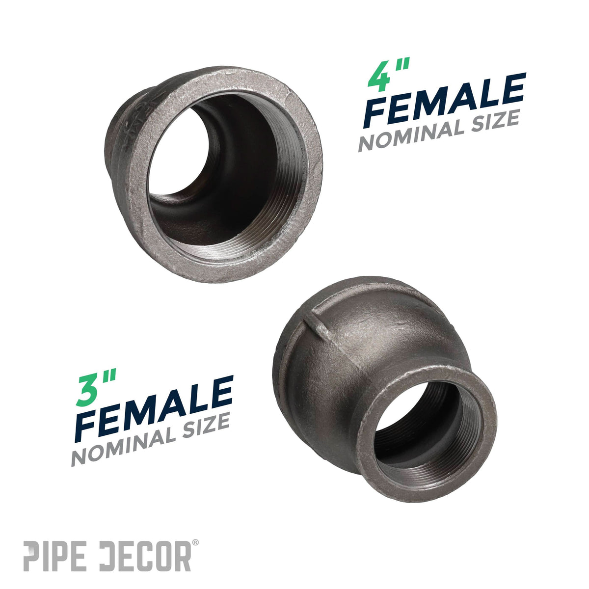 PIPE DECOR 4 in. x 3 in. black iron reducing coupling pipe fitting, view 3