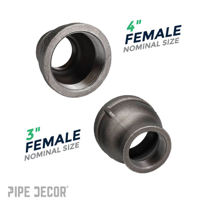 PIPE DECOR 4 in. x 3 in. black iron reducing coupling pipe fitting, view 3