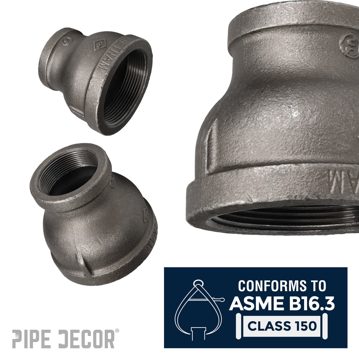PIPE DECOR 4 in. x 3 in. black iron reducing coupling pipe fitting, view 4