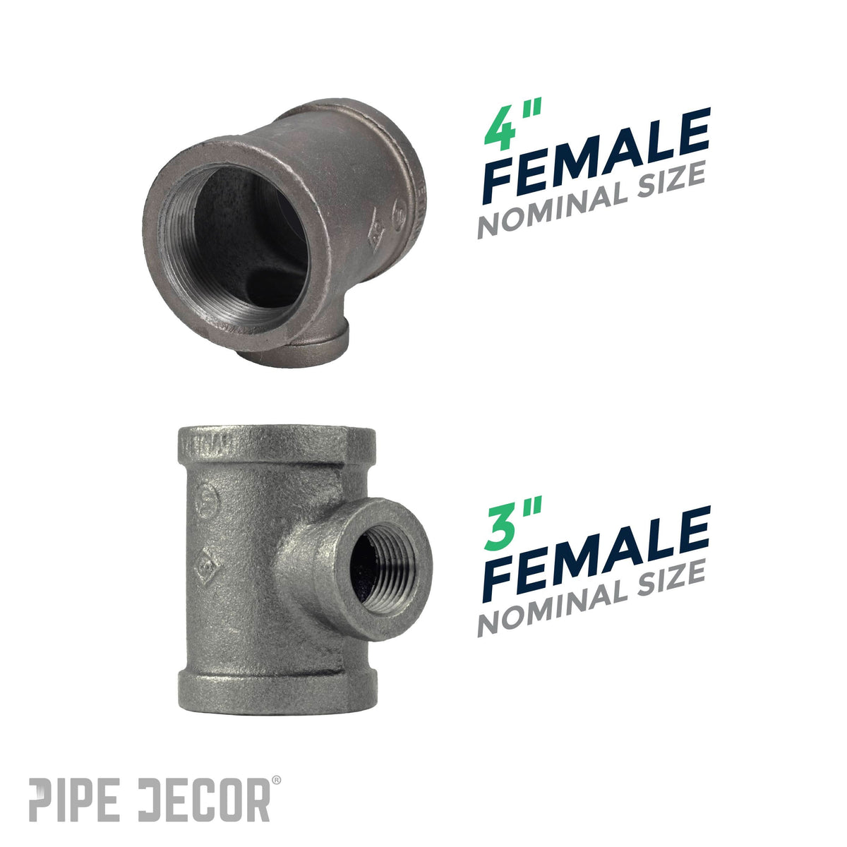 PIPE DECOR 4 in. x 4 in. x 3 in. black iron reducing tee pipe fitting, view 3