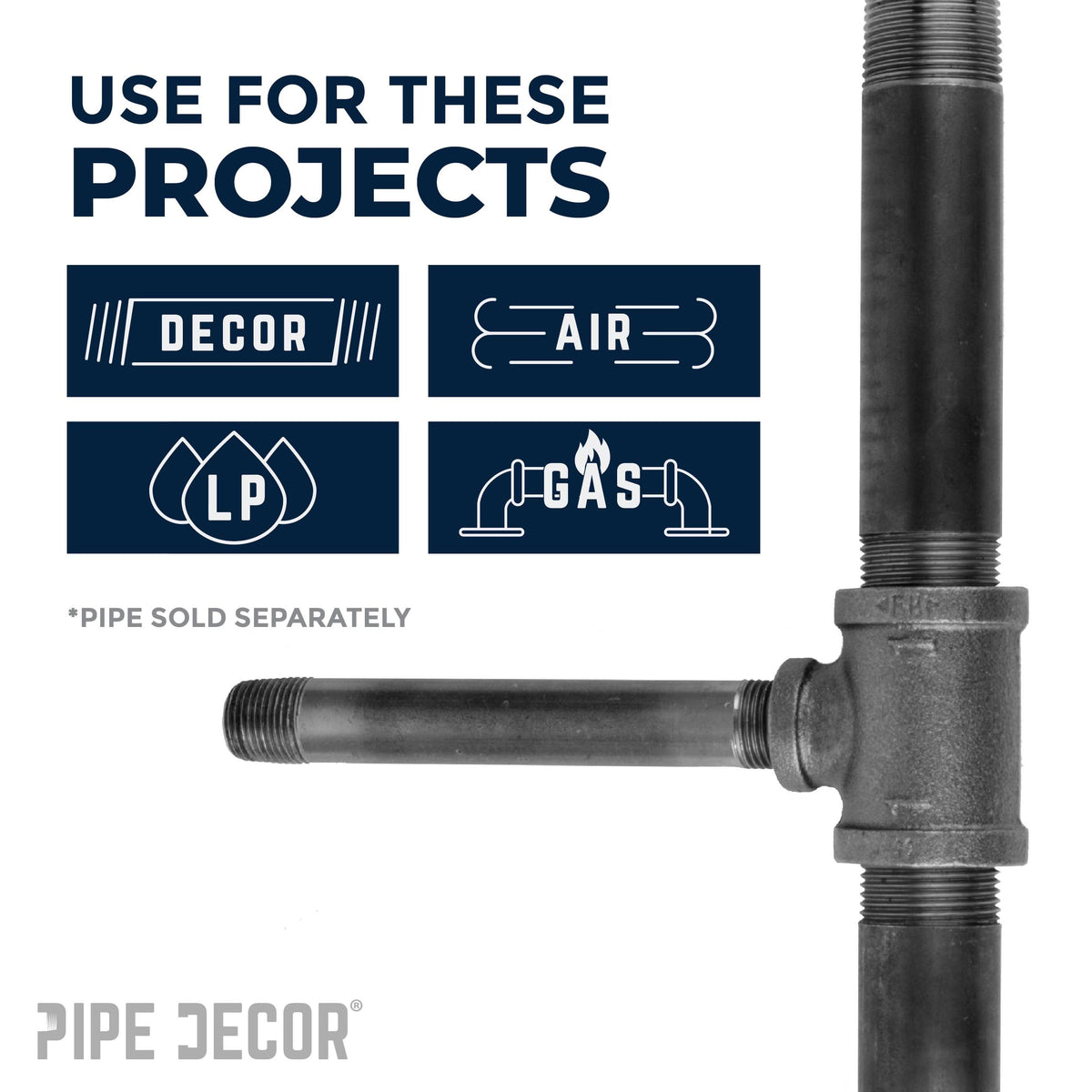 PIPE DECOR 4 in. x 4 in. x 3 in. black iron reducing tee pipe fitting, view 5