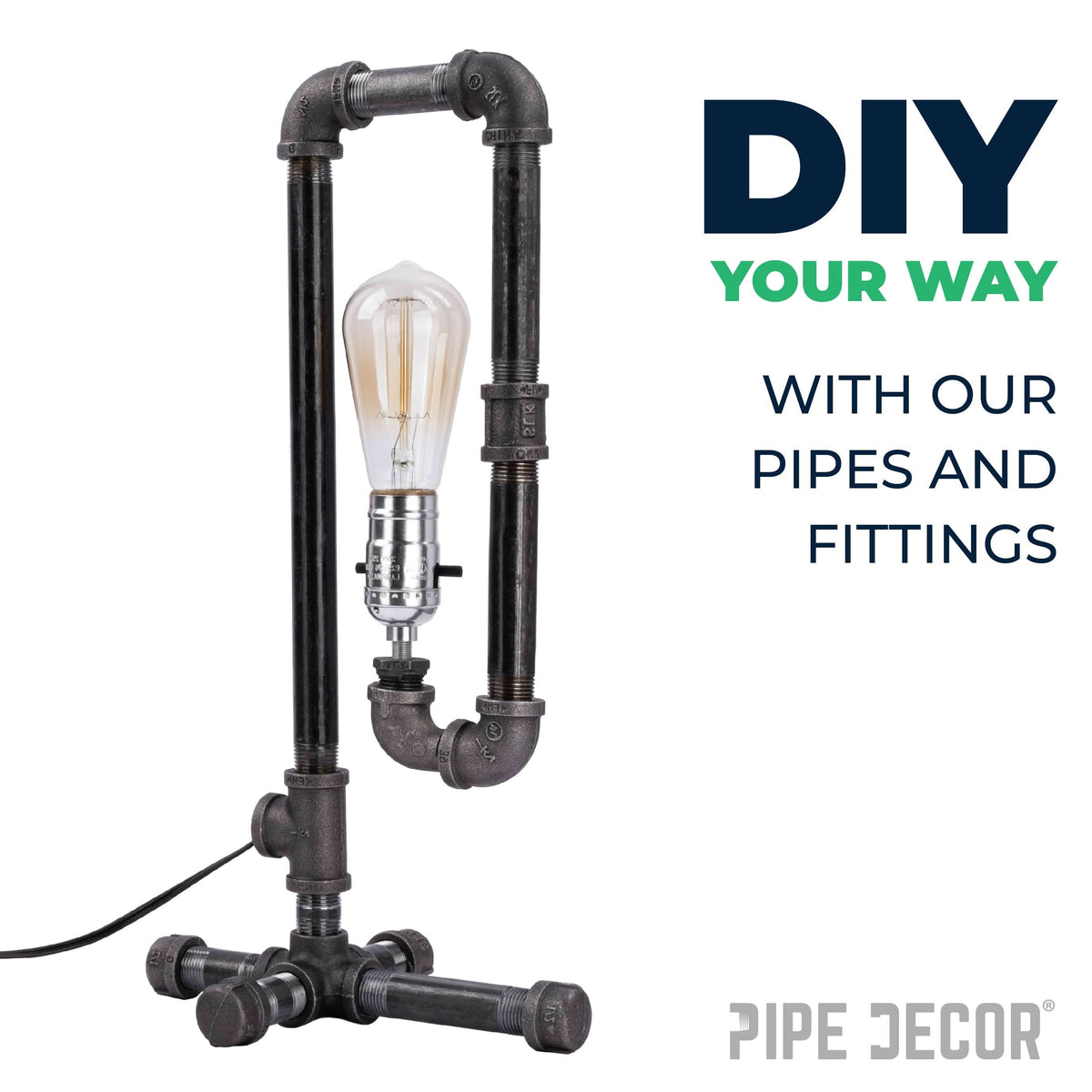 PIPE DECOR 4 in. x 4 in. x 3 in. black iron reducing tee pipe fitting, view 6