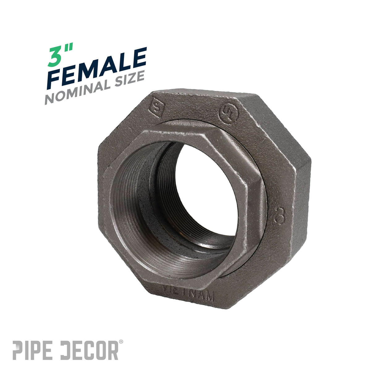 PIPE DECOR 3 in. black iron union pipe fitting, view 3