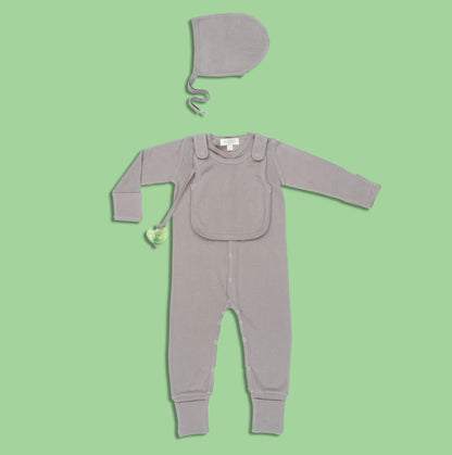 Smart Footed One-Piece + Bib - Gray by Fuchsia Milo