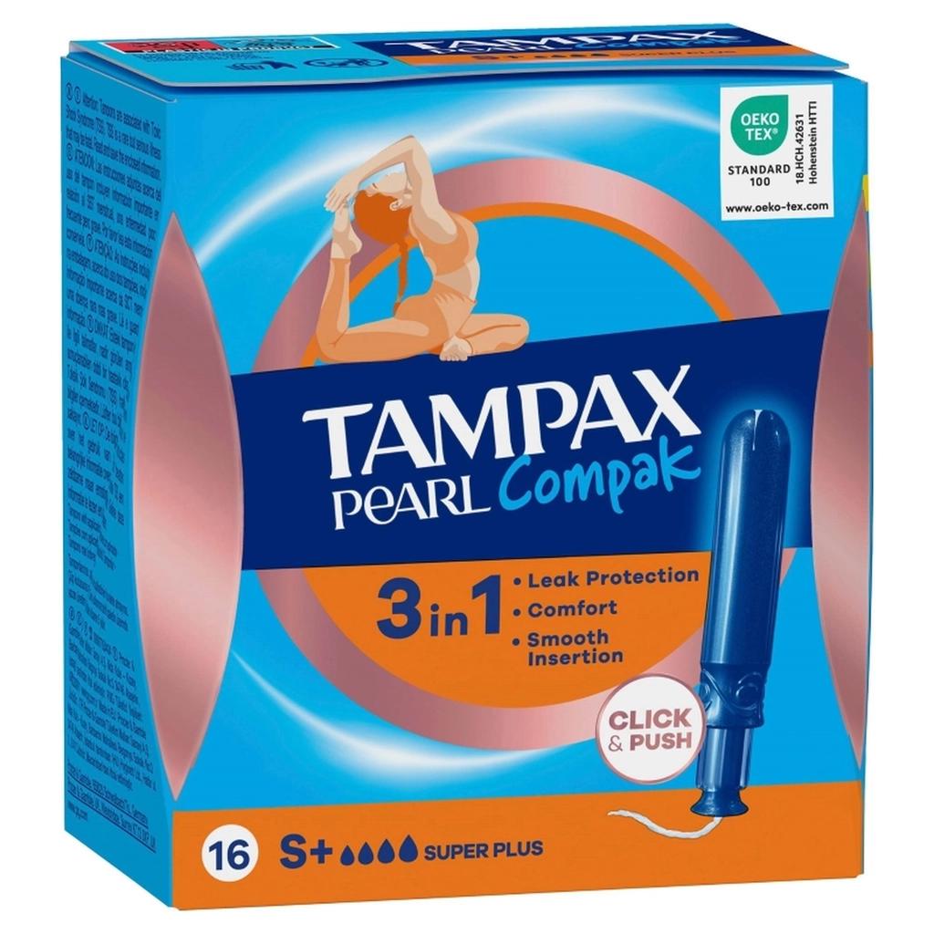 Tampax Pearl Compak Super Plus Tampons for Heavy Flow 16 Count by Beauty Care Bag
