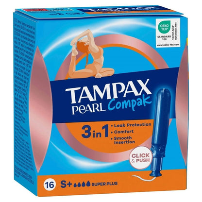 Tampax Pearl Compak Super Plus Tampons for Heavy Flow 16 Count by Beauty Care Bag