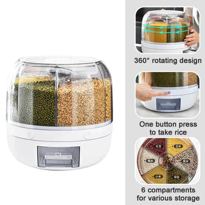 SmartPursue 360 degree rotatable 6-compartment grain dispenser, view 2