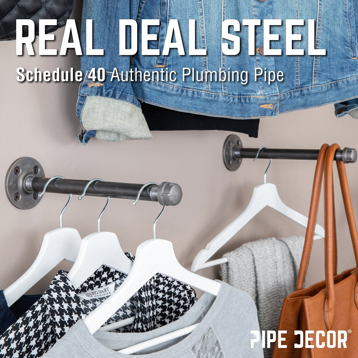 PIPE DECOR 1/2 in. x 10 in. industrial pipe clothing hanging bracket kit, 4-pack, view 4