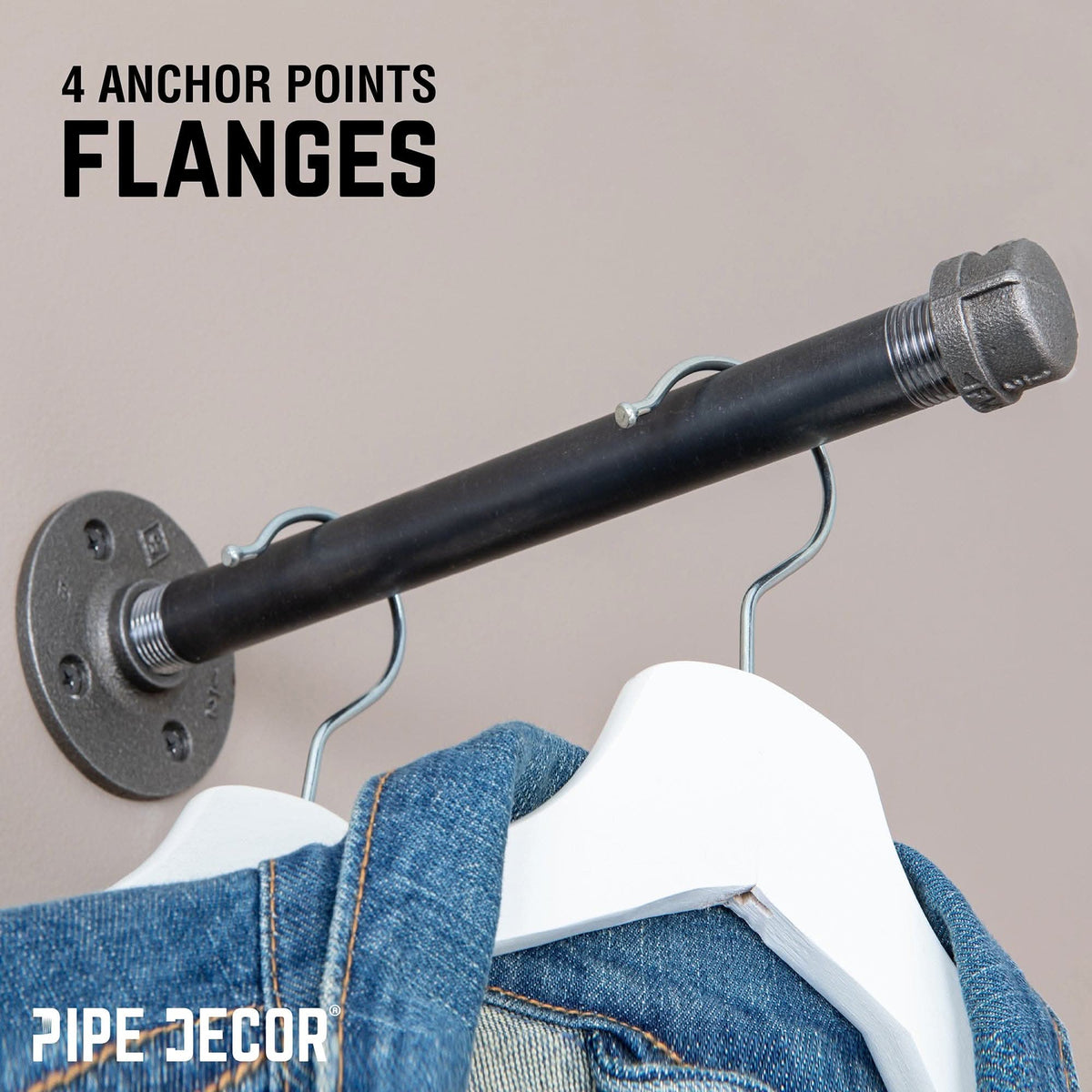 PIPE DECOR 1/2 in. x 10 in. industrial pipe clothing hanging bracket kit, 4-pack, view 5