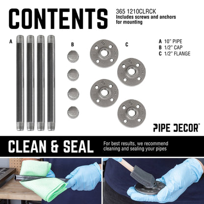 PIPE DECOR 1/2 in. x 10 in. industrial pipe clothing hanging bracket kit, 4-pack, view 9