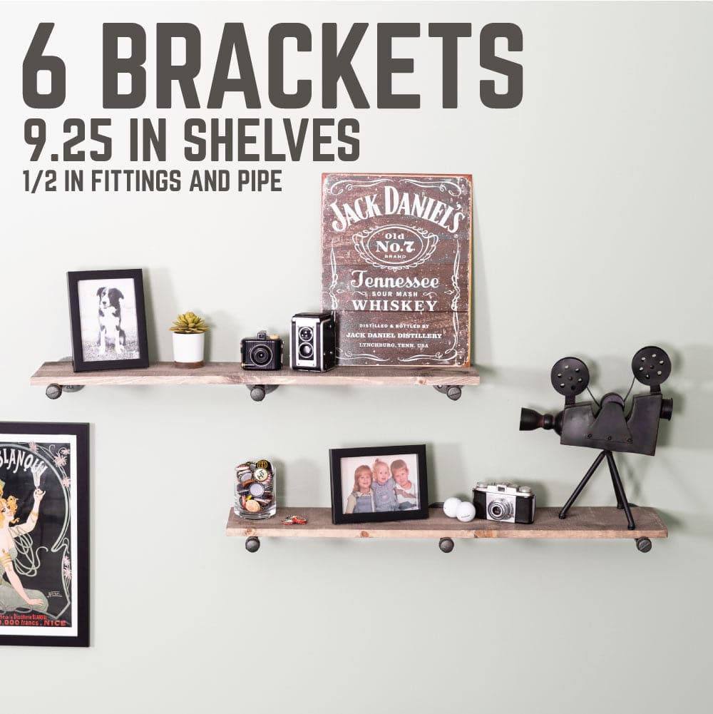 PIPE DECOR 1/2 in. x 10 in. black pipe shelf bracket kit, 6-pack, view 7