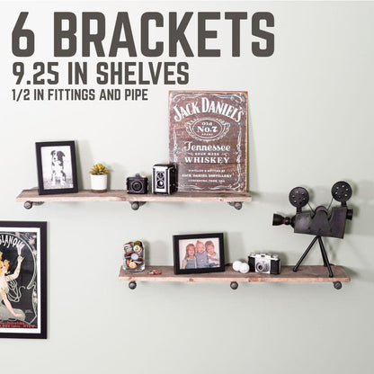 PIPE DECOR 1/2 in. x 10 in. black pipe shelf bracket kit, 6-pack, view 7