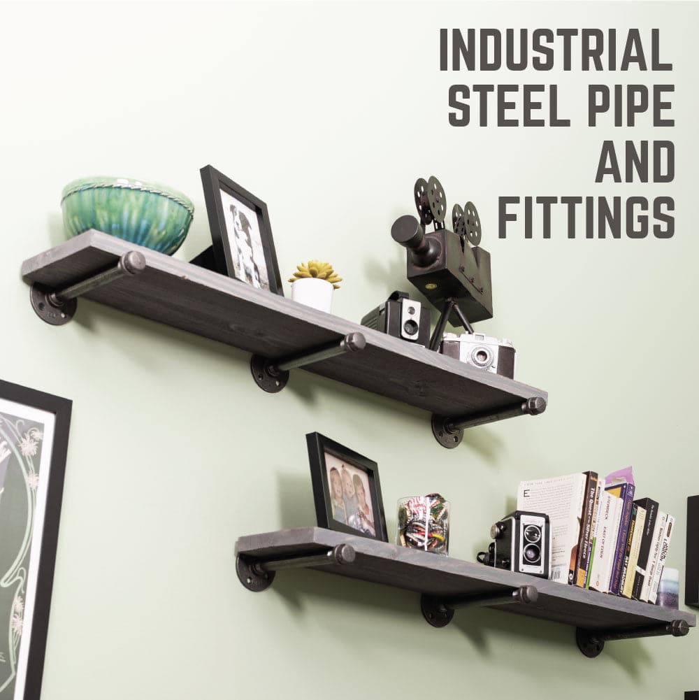 PIPE DECOR 1/2 in. x 10 in. black pipe shelf bracket kit, 6-pack, view 6