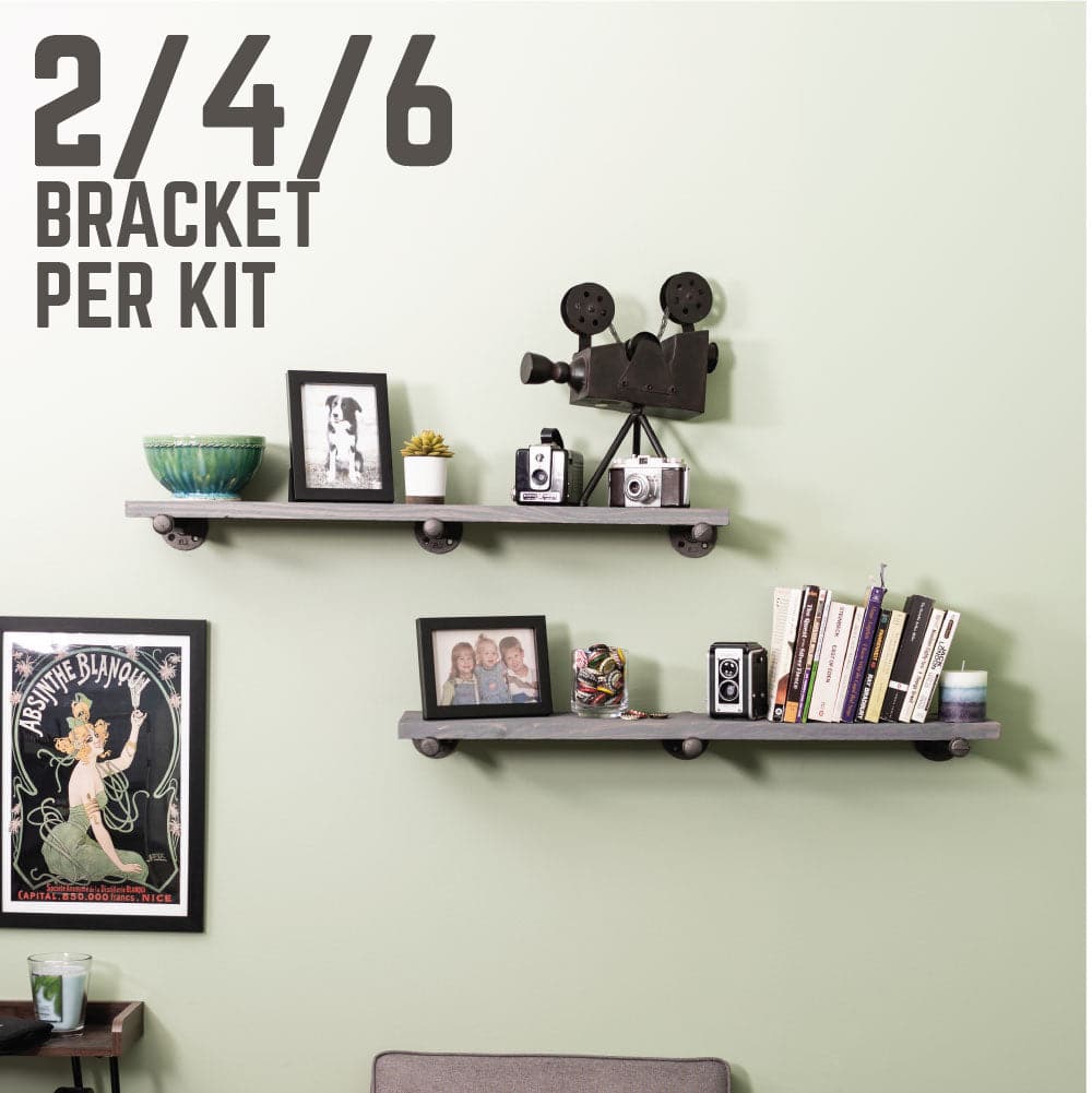 PIPE DECOR 1/2 in. x 10 in. black pipe shelf bracket kit, 6-pack, view 4
