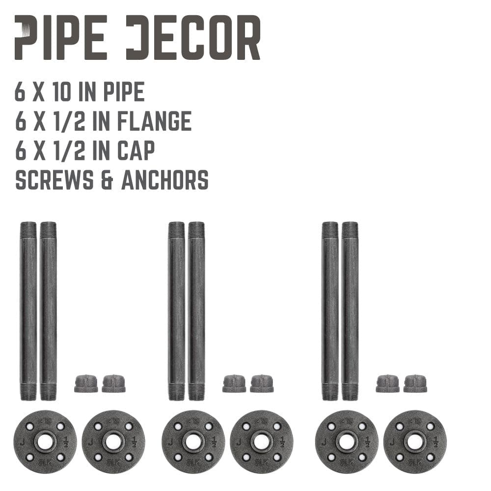 PIPE DECOR 1/2 in. x 10 in. black pipe shelf bracket kit, 6-pack, view 9