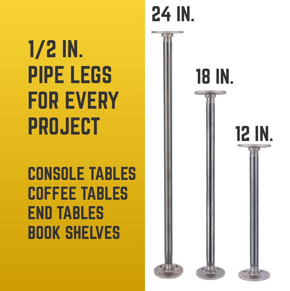 PIPE DECOR 1/2 in. x 12 in. round flange industrial pipe table legs, 4-pack, view 5