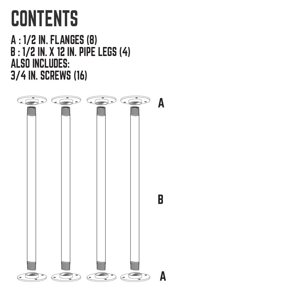 PIPE DECOR 1/2 in. x 12 in. round flange industrial pipe table legs, 4-pack, view 9