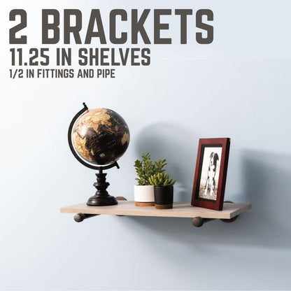 PIPE DECOR 1/2 in. x 12 in. black pipe shelf bracket kit, 2-pack, view 7