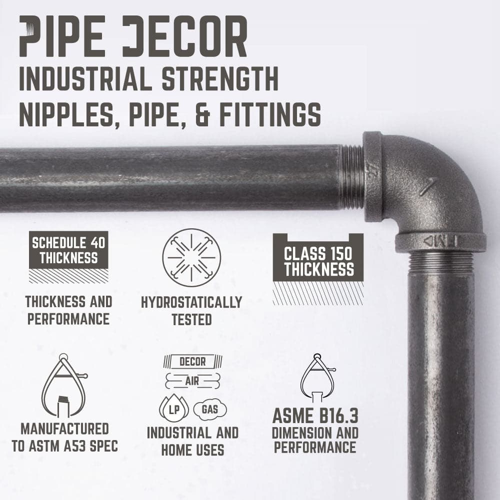 PIPE DECOR 1/2 in. x 12 in. black pipe shelf bracket kit, 2-pack, view 8
