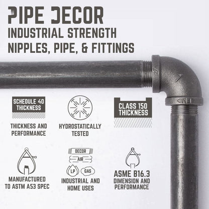 PIPE DECOR 1/2 in. x 12 in. black pipe shelf bracket kit, 2-pack, view 8