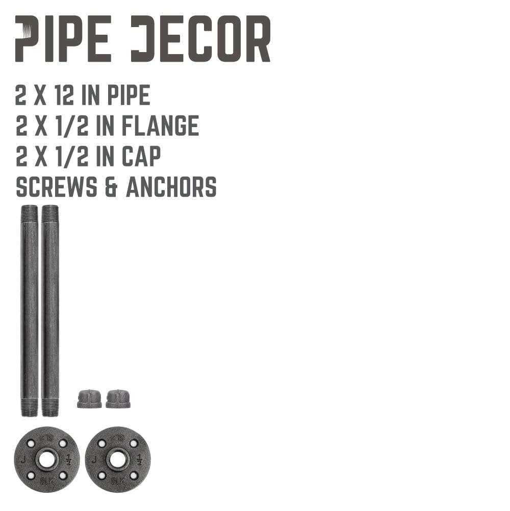 PIPE DECOR 1/2 in. x 12 in. black pipe shelf bracket kit, 2-pack, view 9