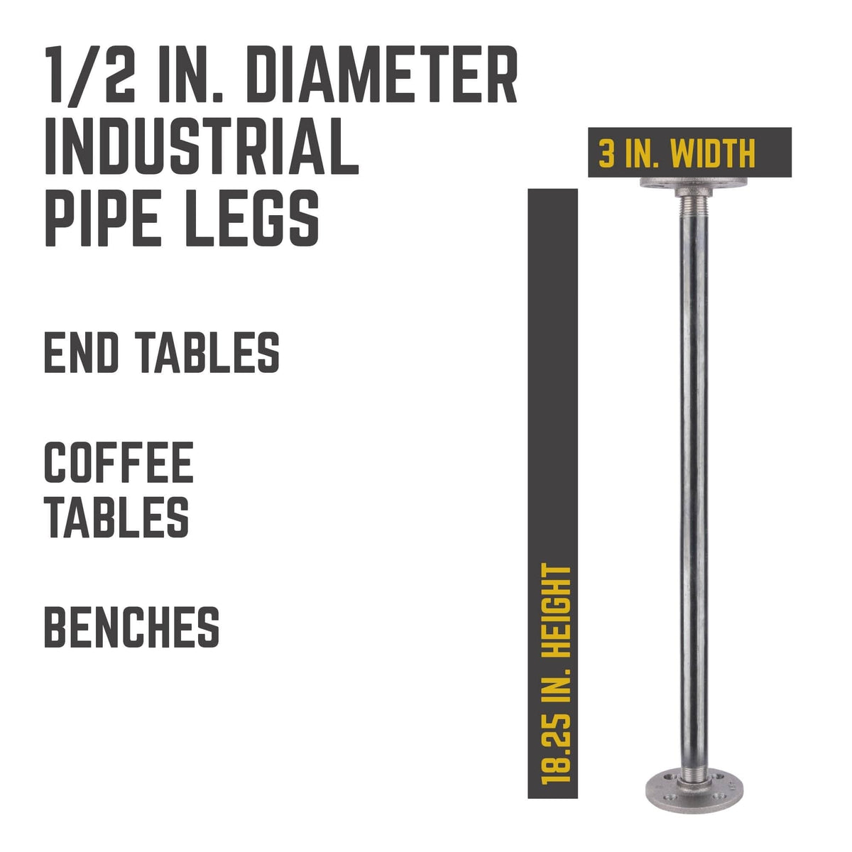 PIPE DECOR 1/2 in. x 18 in. round flange industrial pipe table legs, 4-pack, view 3